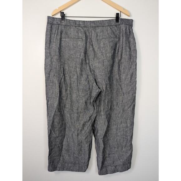 NWT J. Jill Linen High Rise Cropped Wide Leg Pant in Black White - Picture 4 of 8